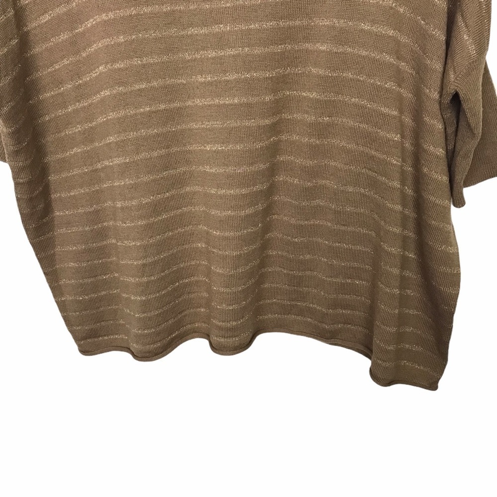 Planet Gold Tan Metallic Stripe Oversized Short Sleeve Sweater - Picture 5 of 9